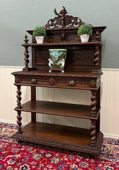 Antique French Buffet Server Sideboard Barley Twist Dark Oak Drawers 4 Tier 19C