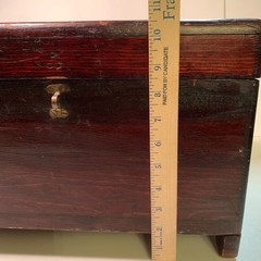 Antique 19thC Red Lacquer Desktop Storage Box 18in Small Asian Document Chest