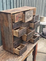 Large Antique Scratch Built Workshop Bank Of Drawers Industrial Cabinet c1900