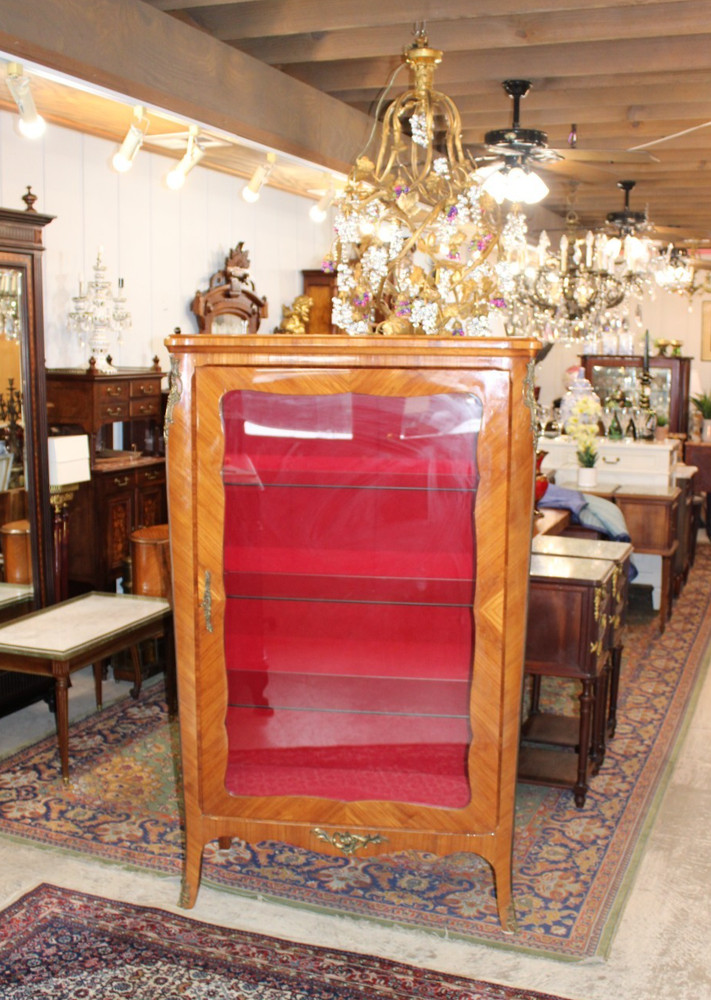Antique French Rosewood Napoleon III Display Cabinet Glass Door