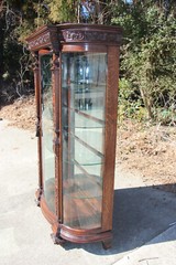 Victorian Heavily Carved Tiger Oak Bow Front China Display Cabinet Horner Flint
