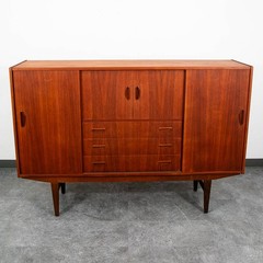 Mid Century Danish Modern Credenza Highboard Bar Sideboard Denmark Teak Drawers