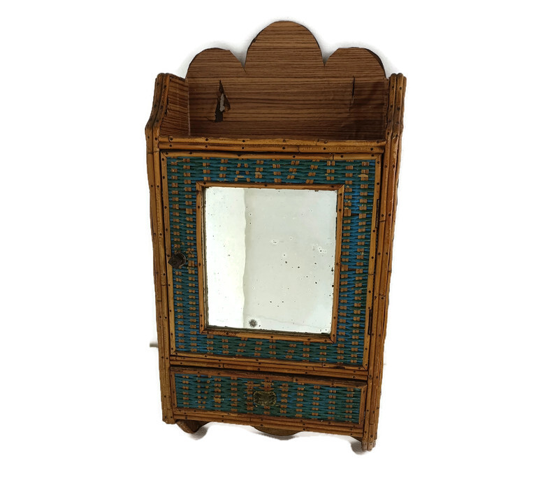 Medicine Apothecary Apothecary Bathroom Cabinet Hobo Chic rattan Two Toned HTF