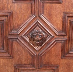 French Antique Renaissance Revival Solid Oak Wood Bar Cabinet with Carvings