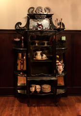 Freestanding Black Ornate Rosewood Cabinet 1800-1899 Glass Mirror Wood Antique