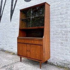 Petite Mid Century Walnut Hutch or Media Cabinet