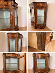 Antique Italian Marquetry Curved Glass Vitrine Curio Cabinet