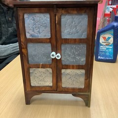 Vintage primitive handmade pie safe hanging cabinet