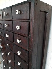 Loaded full 57″ Antique Apothecary Hardware Cabinet 30 Drawer Industrial We Ship