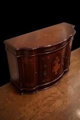 Antique Style Wood Sideboard Buffet with Carvings and Brass Handles