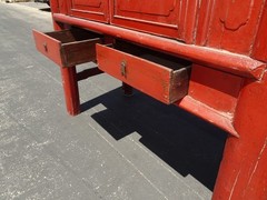 70″ Tall Ant. Chinese Asian Red Lacquer Butterfly Cabinet Wedding Storage Chest