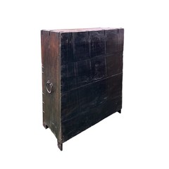 Asian Pattern Brown Black Hardware Drawers Accent Storage Cabinet GB319