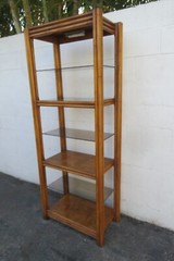 Hollywood Regency Bamboo Rattan Glass Shelving Display Cabinet Bookshelf 5830