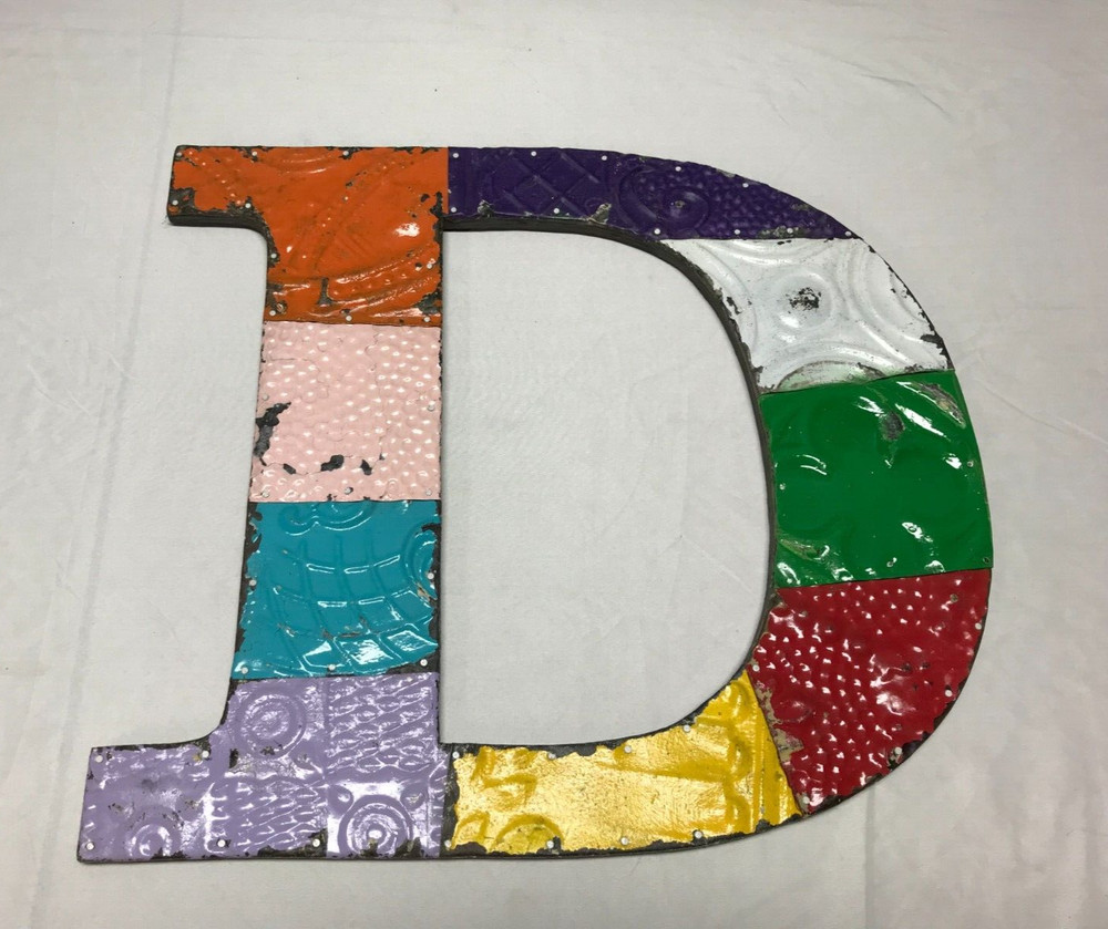 Decorative Salvaged Tin Ceiling 16″ Patchwork Mix Color Metal Letter D 1621-23B