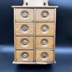 Antique Wooden 8 Drawer Spice Cabinet Box Cupboard Apothecary Chest Hang 17 3/4”