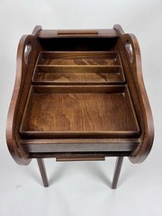 Beautiful Vintage Mid Century Modern Danish Tambour Roll Top Sewing Cabinet