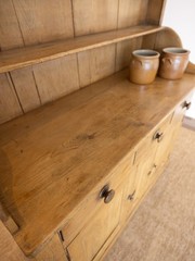 19th Century Antique English Pine Plate Rack Dresser Farmhouse Hutch Cabinet