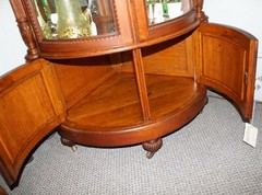 Antique Carved Oak Corner China Curio Cabinet – curved beveled glass
