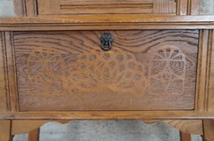Antique Kuchins Oak Arts & Crafts Drybar Console China Cabinet Cupboard Hutch
