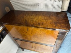 Aase Dreieri Mobler 1930’s brown and blond bird’s eye wood bar cabinet