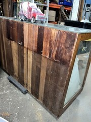 c1890 vintage oak glass floor country store case 60.5/36h/26” d – Glass Doors