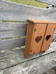 Vintage Wood Wall Mount Cabinet with Heart Cut Outs On Doors Country Farm 🔥