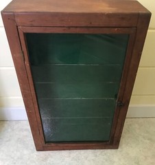 ANTIQUE MEDICINE CABINET GLASS SHELF DOOR WOOD DISPLAY CASES CURIO WALL MOUNT 