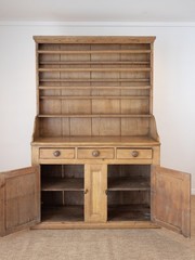 19th Century Antique English Pine Plate Rack Dresser Farmhouse Hutch Cabinet