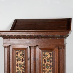 19th Century Large Swedish Hand-Carved and Painted Pine Cabinet with Grape Vine