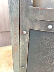 antique vintage industrial metal cabinet shelf workshop record storage iron