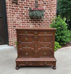 Antique English Chest on Chest of Drawers Jacobean Tudor Carved Oak 19th C