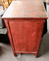 Antique 12 Drawer Red Wooden Cabinet Apothecary, Tool, Sewing. Divided Drawers