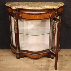 French inlaid sideboard cabinet Napoleon III style vitrine marble 20th century
