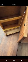 Antique Folk Art Hand Painted Wooden Wall Cabinet with Door, Drawer, Shelves