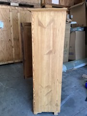 Antique Pine Two Door Wardrobe Cabinet With Removable Shelf & Bar Has Rack