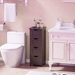 Slim Wood Bathroom Sideboard 4 Drawers Brown Narrow Storage Cabinet Toilet Paper