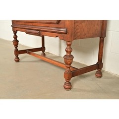 Antique English Jacobean Carved Oak Bar Cabinet, Circa 1920s
