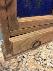 Vintage Wooden Wall Hanging Key Cabinet Painted Glass Floral Design Handmade