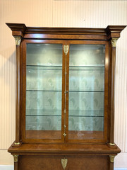 Italian Burled Walnut Display Cabinet | Glass Door & 3 glass Shelves & Light