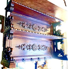 Antique Carved Walnut Hunt Hutch Wall Shelf Cupboard or Coat Rack 48×32″