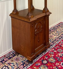 Antique French Gothic Revival Statuary Niche Cabinet Pedestal Altar Oak Late 19C