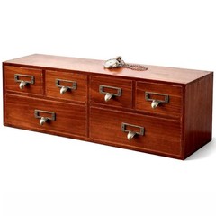 Vintage 6 Drawer Wooden Apothecary Card Catalog Desk Organizer Cabinet
