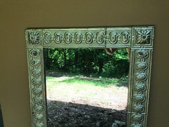 Decorative Medallion Tin Ceiling 36″ x 47″ Silver Metal Wall Mirror Old 1052-23B