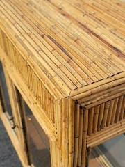 Vintage 1950s Vertically Stacked Bamboo Lowboy Display Cabinet w Two Shelves