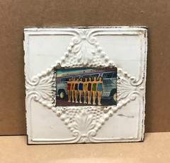 VTG Shabby 11″ Sq. 4×6 Photo Tin Ceiling Metal Tan Picture Frame Old 389-26B