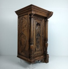Stunning Antique Corner Cabinet Hand Carved Wood French Breton for right corner