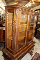 French Antique Oak Wood Renaissance Display Cabinet With 2 Shelf