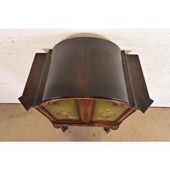 Berkey & Gay Style Antique Jacobean Hand Painted Bar Cabinet, Circa 1920s