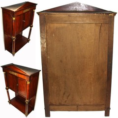 Rare Antique French Napoleon Era 33.5″ Table Cabinet, Empire Style & Bronze