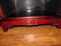 Vintage Chinoiserie Chinese Black Lacquer Hard Stone Finish Art Console Cabinet